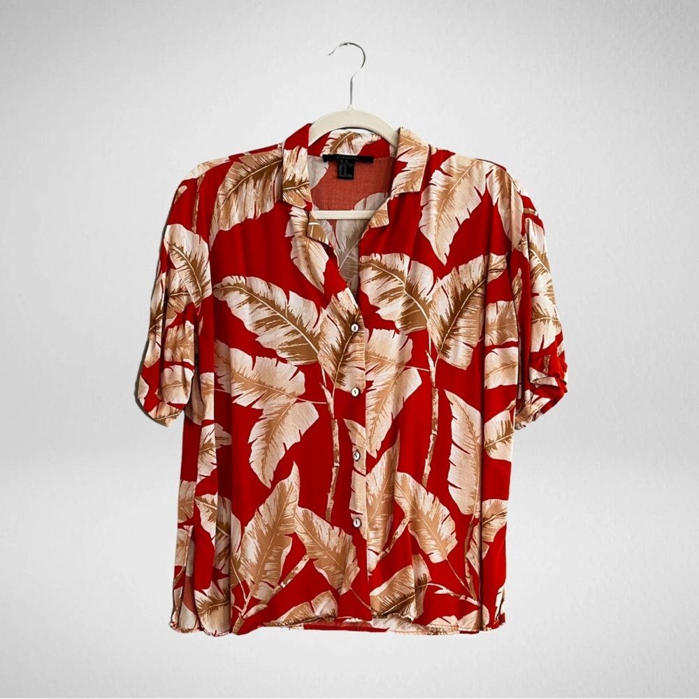 Forever 21 Hawaiian Shirt Floral Button Down Orange Size XS